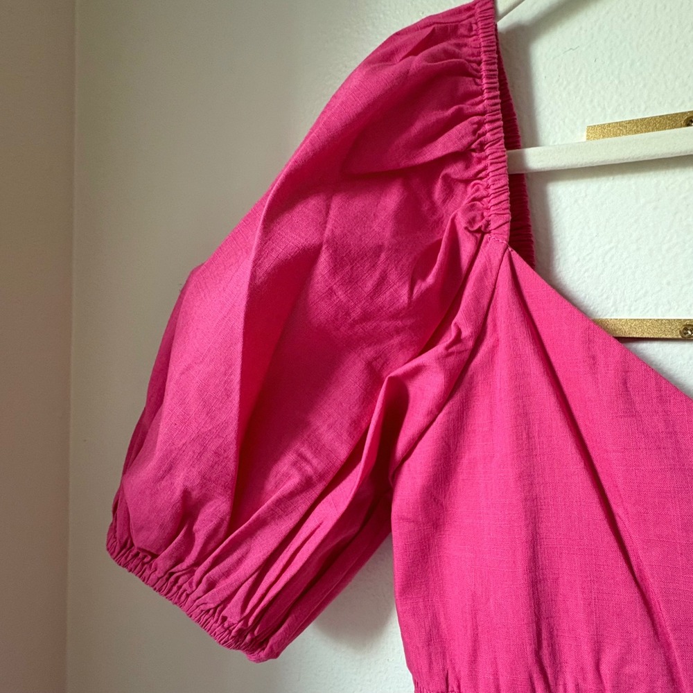 $395 NWT SACHIN & BABI Bri Tie Dye Pink & Orange Midi Dress Puff‎ Sleeves SIZE 8 - Picture 5 of 8